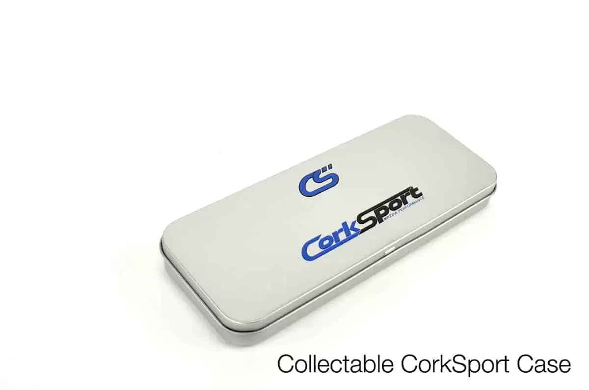 All small Mazda performance parts come in the stylish tin with the CorkSport Logo
