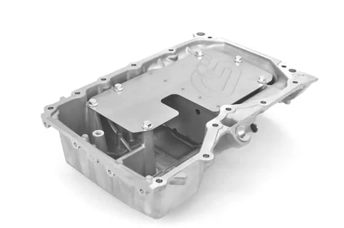 The oil pan baffle ensures a good oil level is retained throughout the pan to prevent oil starvation during aggressive driving.