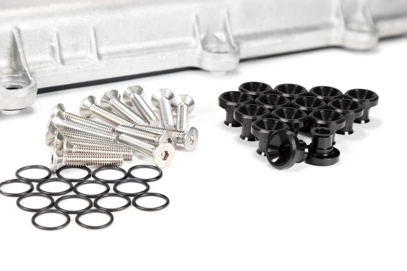 Mazdaspeed valve cover hardware kit black with raw stainless bolts