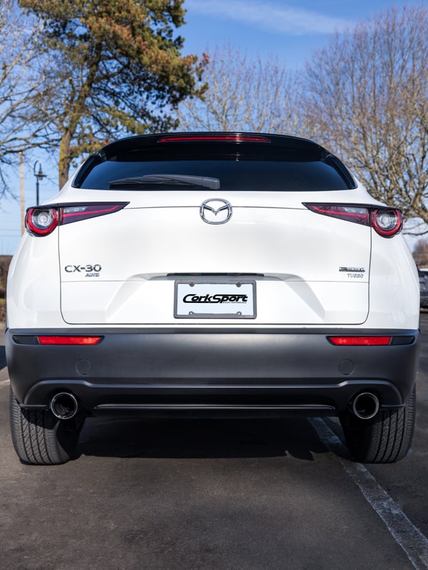 Rear view of CX-30 Turbo Cat Back Exhaust System installed