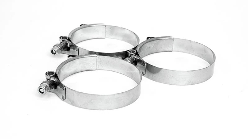 Stainless steel t-bolt clamps provide a secure and great looking clamping system.