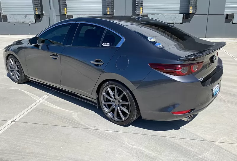 Back view Mazda 3 OEM Fitment of carbon fiber spoiler