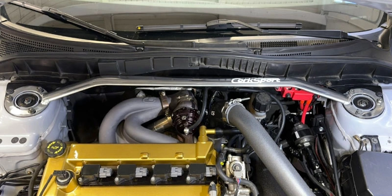 Mazdaspeed6 Engine Bay with CorkSport Strut Tower Bar for added support