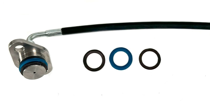 Replacement o-ring and back-up rings for the fuel line fitting at the end of your fuel rail.