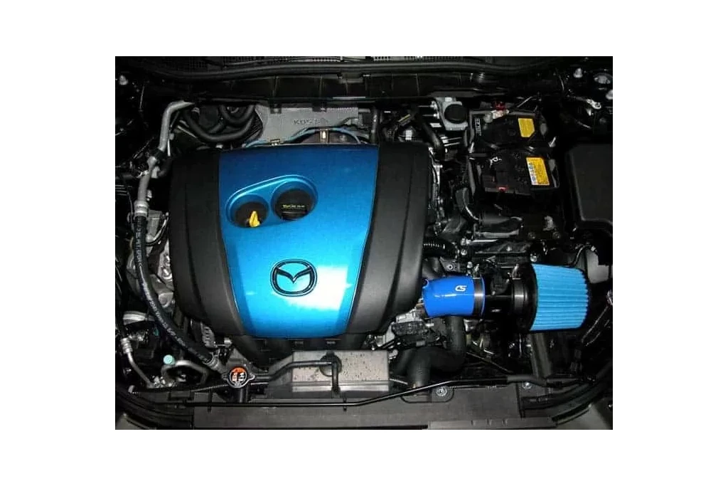 Installed short ram intake in Mazda 6 skyactive engine bay color blue