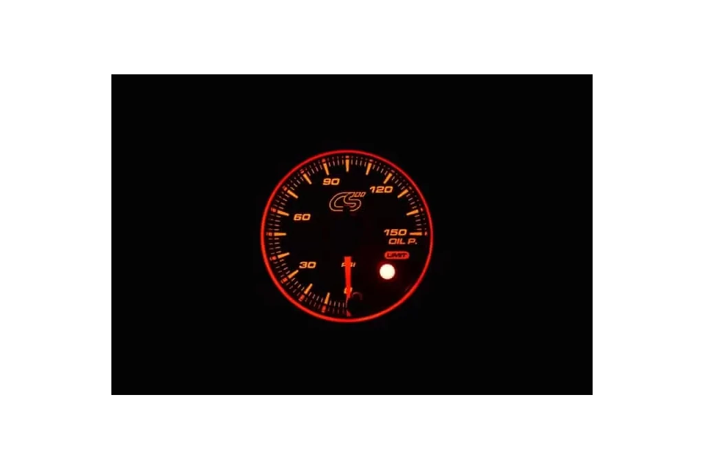 Orange face Mazdaspeed oil pressure gauge.