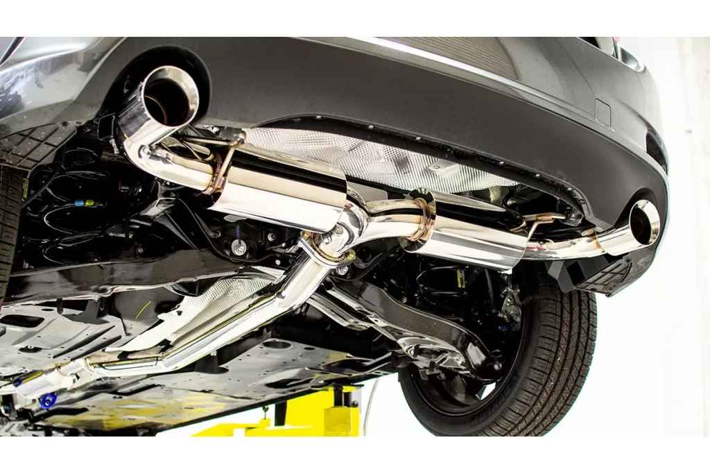 80mm Cat Back Exhaust for 2014-2018 Mazda 3. Polished 80mm piping looks great for years to come underside of Mazda