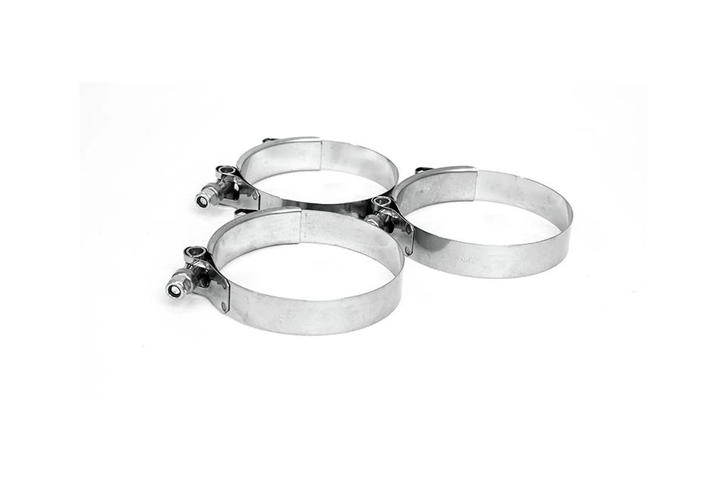 Stainless steel t-bolt clamps provide a secure and great looking clamping system.