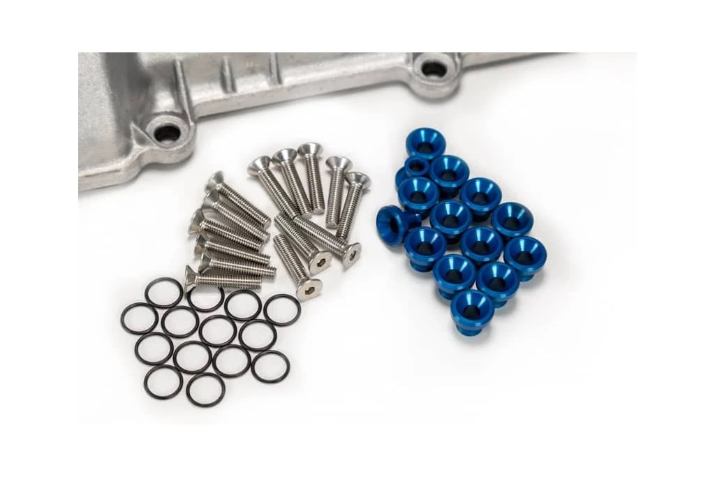 Mazdaspeed valve cover hardware kit blue with raw stainless bolts