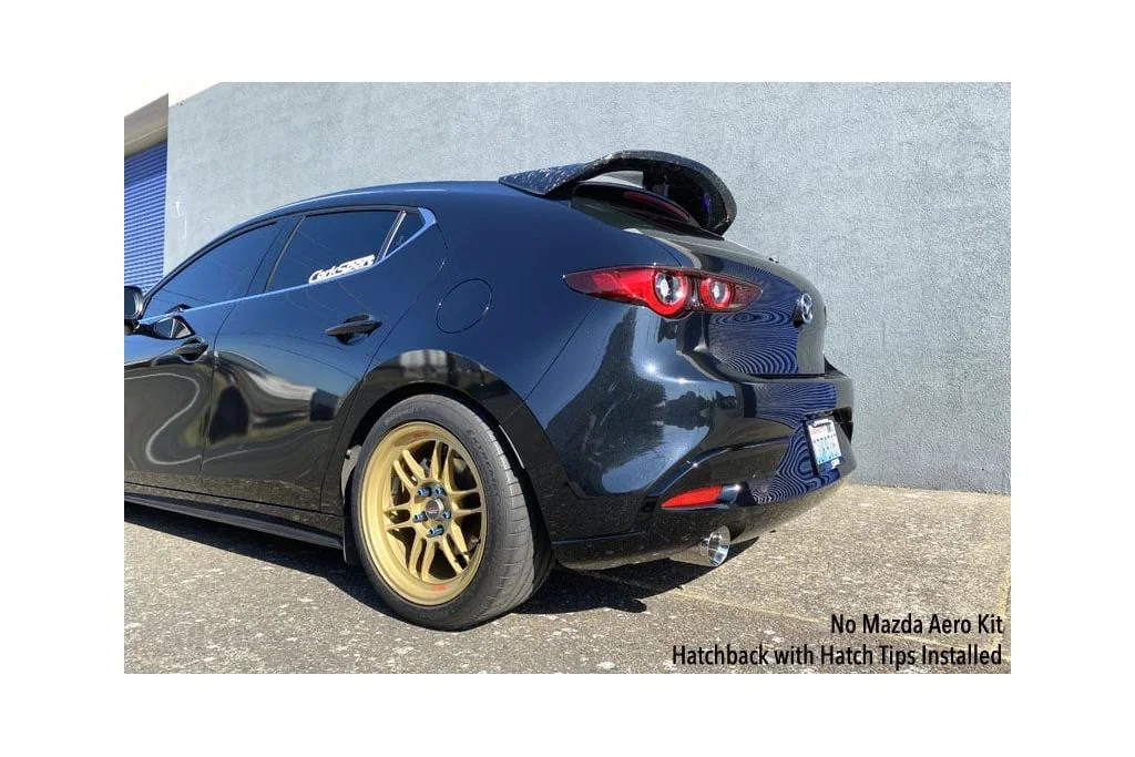 Mazda 3 2021+ Cat Back Exhaust 80mm installed on a hatch with tips