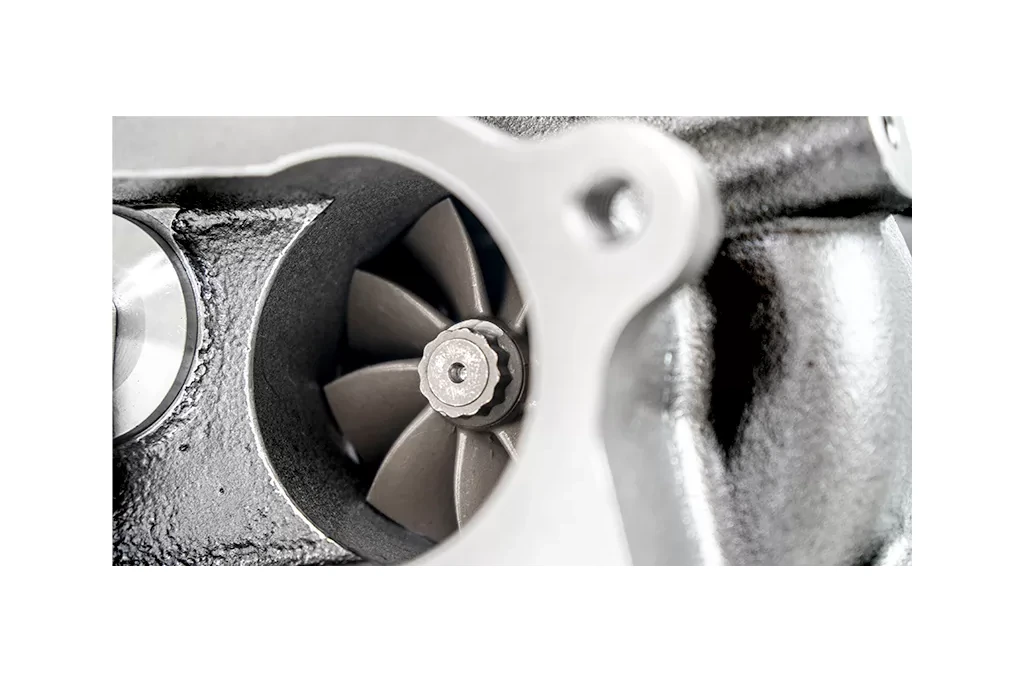 High flow 9-blade turbine wheel reduces weight for fast response and low RPM spool.