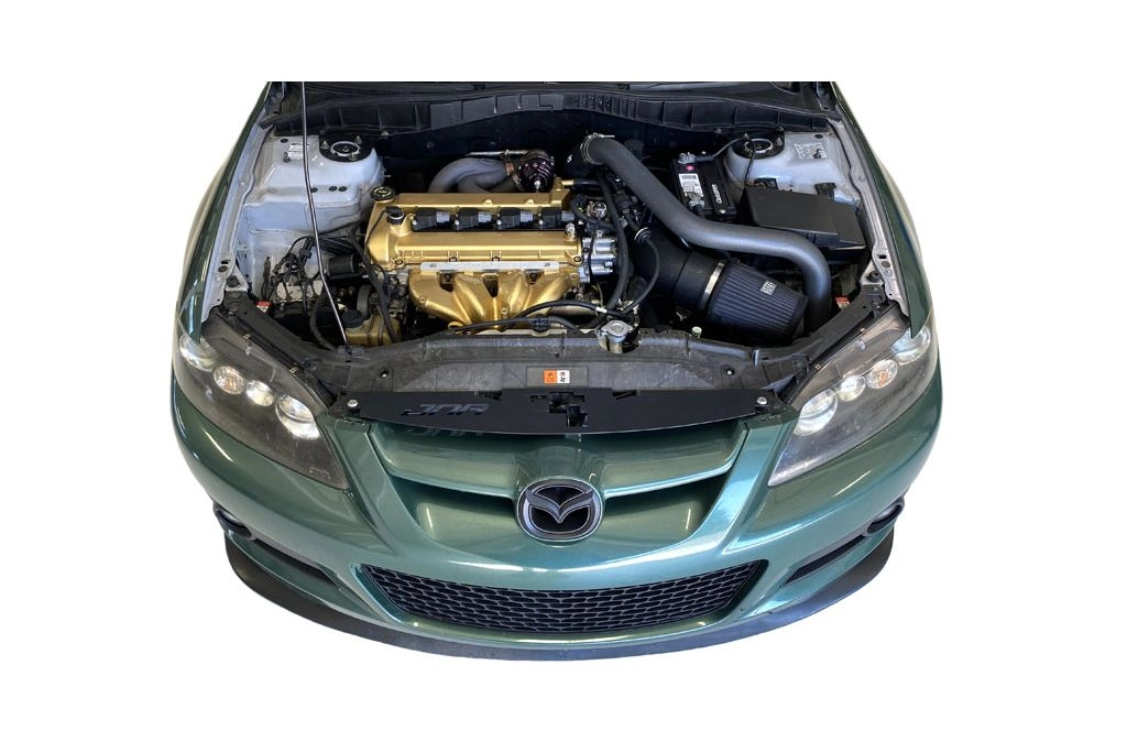 Overhead view and placement of the 51r Battery Tray in a Mazdaspeed 6