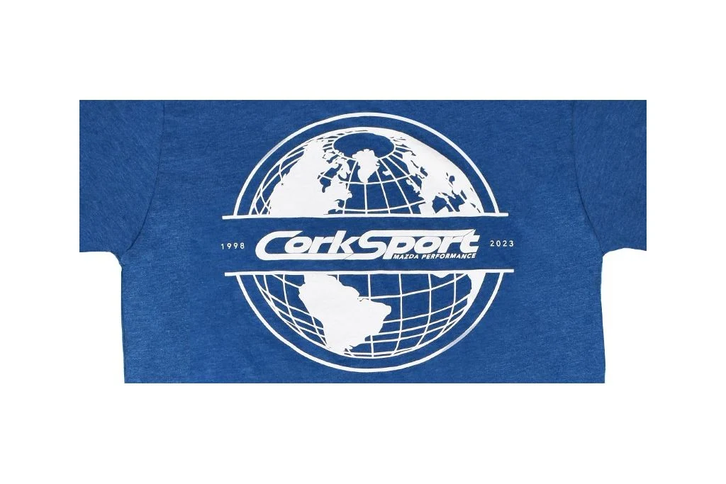 Closeup of CorkSport 1998-2023 Year with Logo World