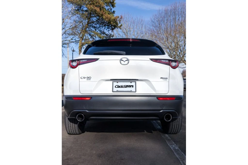 Rear view of CX-30 Turbo Cat Back Exhaust System installed