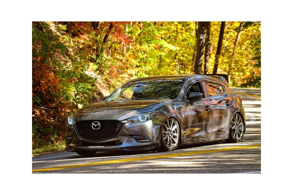 Front view of Mazda 3 Turbo with Gurney Flap style wing extension