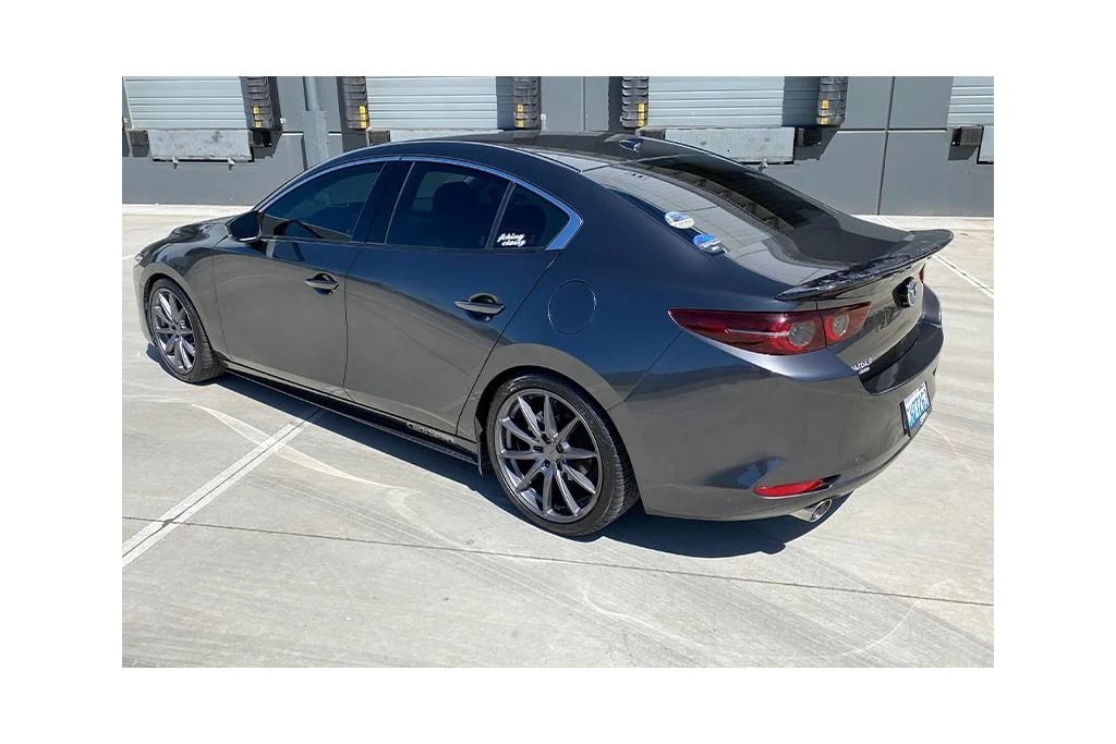 Back view Mazda 3 OEM Fitment of carbon fiber spoiler