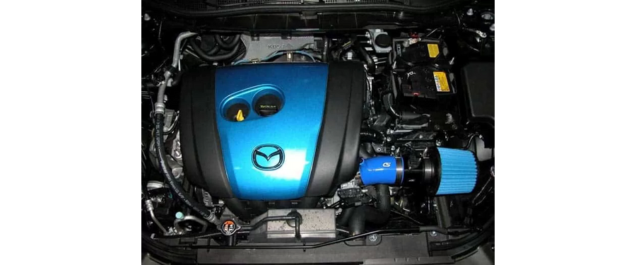 Installed short ram intake in Mazda 6 skyactive engine bay color blue