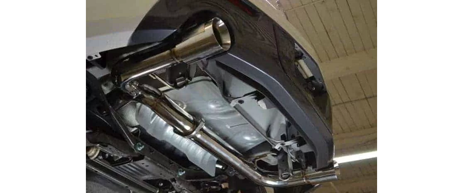 Mazdaspeed 3 Catback Exhaust non-resonated underneath left angled view