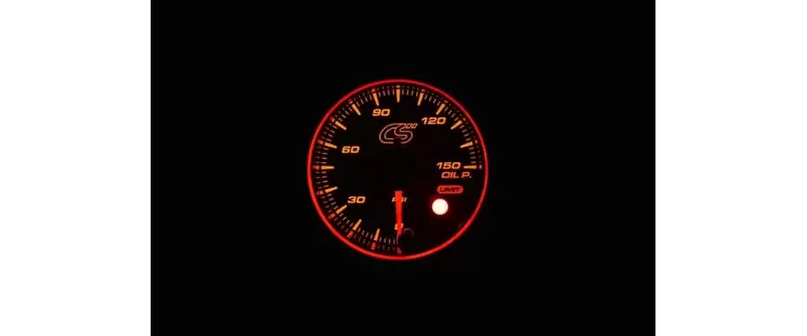 Orange face Mazdaspeed oil pressure gauge.