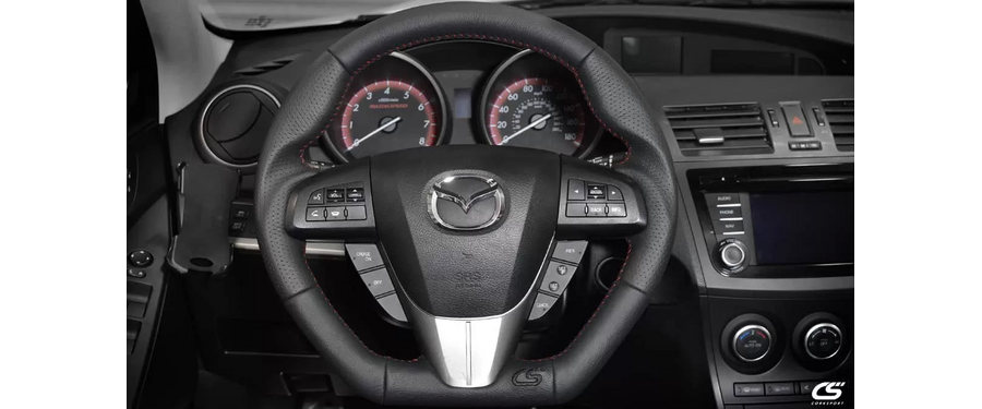 Upgrade the look of your interior with the CorkSport Leather Wrapped Steering Wheel for the 2010-2010 Mazdaspeed 3 and Mazda 3.