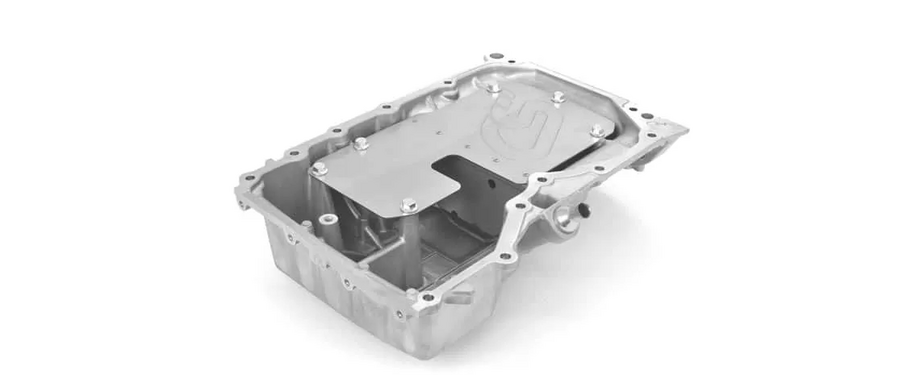 The oil pan baffle ensures a good oil level is retained throughout the pan to prevent oil starvation during aggressive driving.