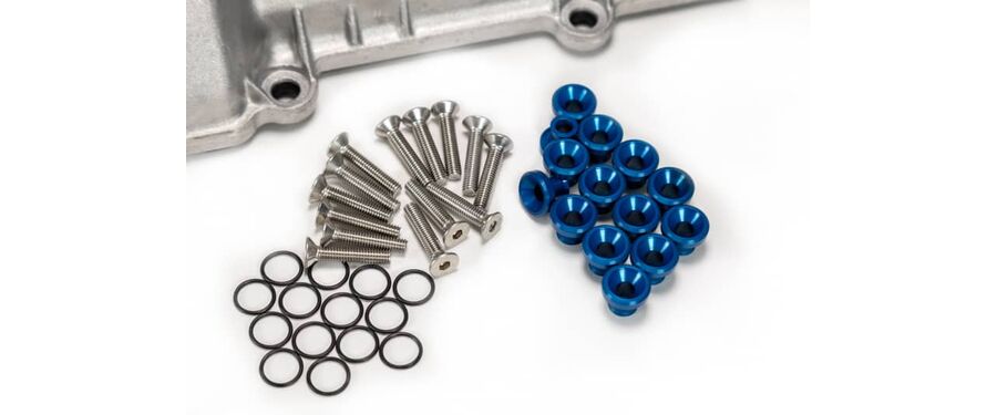 Mazdaspeed valve cover hardware kit blue with raw stainless bolts