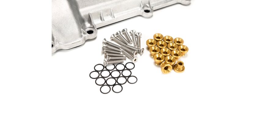 Mazdaspeed valve cover hardware kit gold with raw stainless bolts