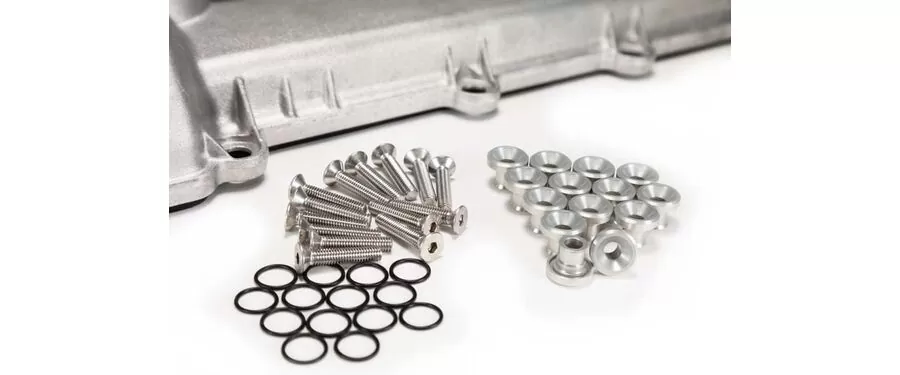 Mazdaspeed valve cover hardware kit raw aluminum with raw stainless bolts