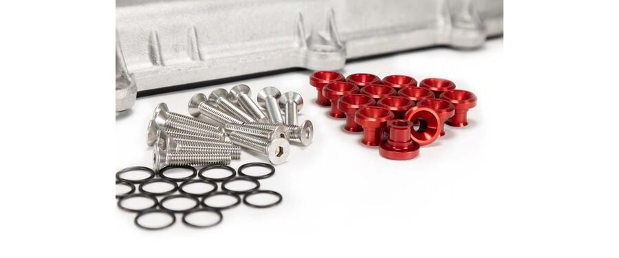 Mazdaspeed valve cover hardware kit red with raw stainless bolts