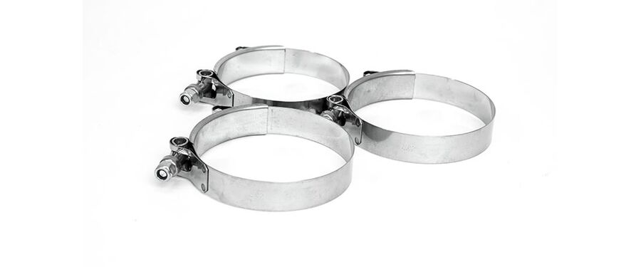 Stainless steel t-bolt clamps provide a secure and great looking clamping system.