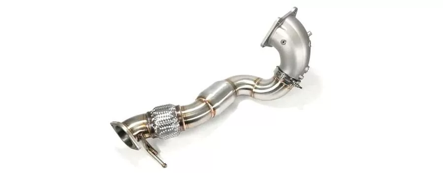 Two-piece downpipe design for easier install and fitment