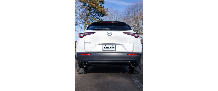 Rear view of CX-30 Turbo Cat Back Exhaust System installed