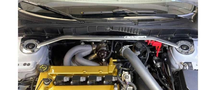 Mazdaspeed6 Engine Bay with CorkSport Strut Tower Bar for added support