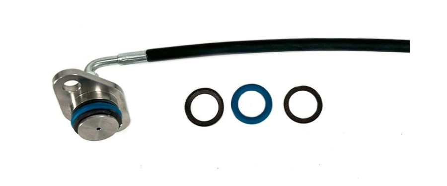 Replacement o-ring and back-up rings for the fuel line fitting at the end of your fuel rail.