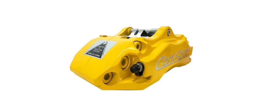 yellow mazda rear brake kit caliper with parking mechanism